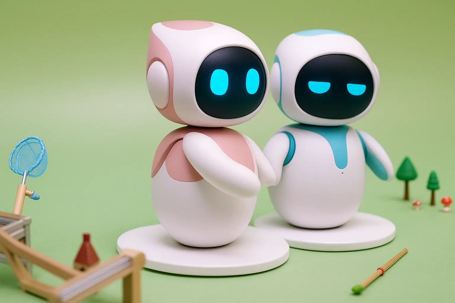 Two Eilik robots in party mode interacting together