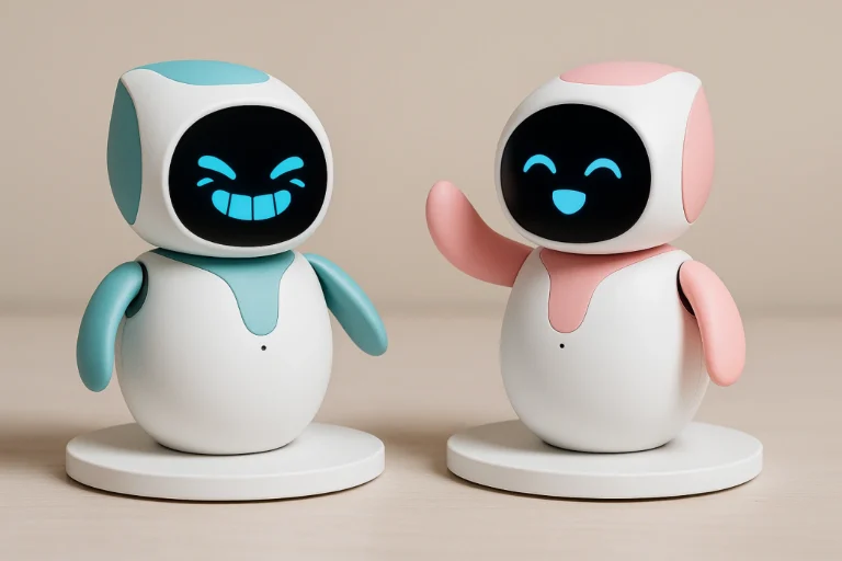 Eilik robot reacting to touch with happy facial expression